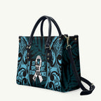 White Ribbon Day New Zealand Leather Bag Respect Women Maori Pattern Blue