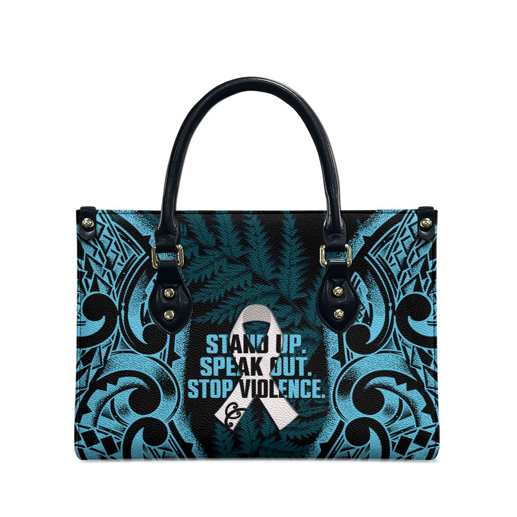 White Ribbon Day New Zealand Leather Bag Respect Women Maori Pattern Blue
