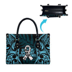 White Ribbon Day New Zealand Leather Bag Respect Women Maori Pattern Blue