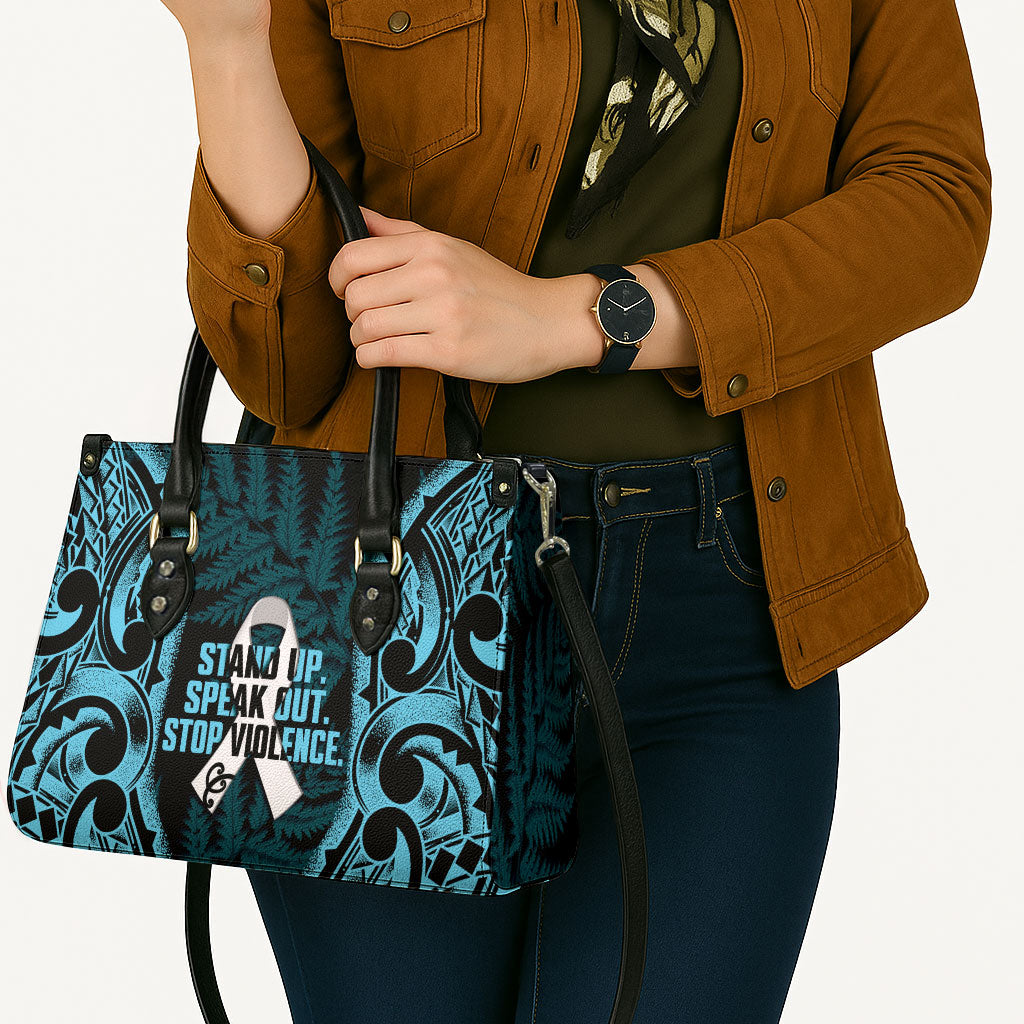 White Ribbon Day New Zealand Leather Bag Respect Women Maori Pattern Blue