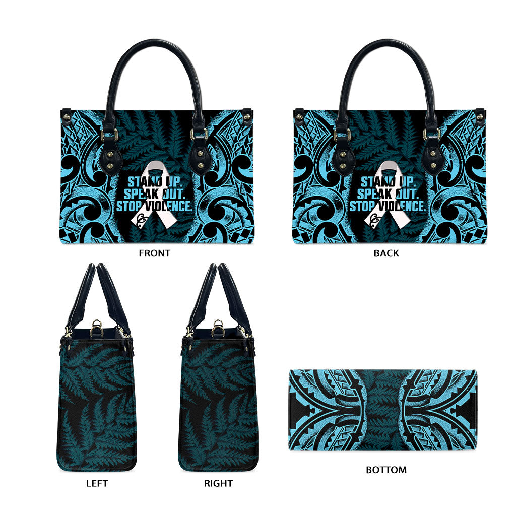 White Ribbon Day New Zealand Leather Bag Respect Women Maori Pattern Blue