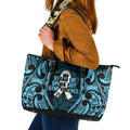 White Ribbon Day New Zealand Leather Tote Bag Respect Women Maori Pattern Blue