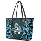 White Ribbon Day New Zealand Leather Tote Bag Respect Women Maori Pattern Blue