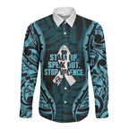White Ribbon Day New Zealand Long Sleeve Button Shirt Respect Women Maori Pattern Blue