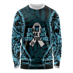 White Ribbon Day New Zealand Long Sleeve Shirt Respect Women Maori Pattern Blue
