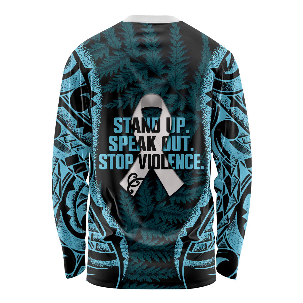 White Ribbon Day New Zealand Long Sleeve Shirt Respect Women Maori Pattern Blue