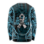 White Ribbon Day New Zealand Long Sleeve Shirt Respect Women Maori Pattern Blue