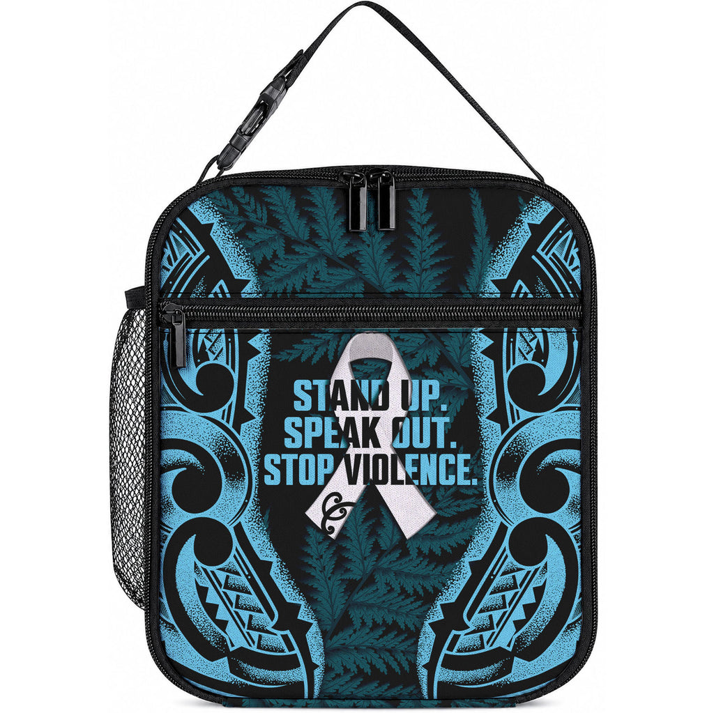 White Ribbon Day New Zealand Lunch Bag Respect Women Maori Pattern Blue