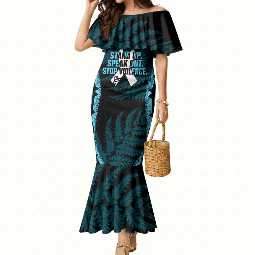 White Ribbon Day New Zealand Mermaid Dress Respect Women Maori Pattern Blue