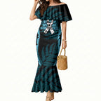 White Ribbon Day New Zealand Mermaid Dress Respect Women Maori Pattern Blue