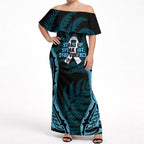 White Ribbon Day New Zealand Off Shoulder Maxi Dress Respect Women Maori Pattern Blue