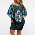 White Ribbon Day New Zealand Off Shoulder Short Dress Respect Women Maori Pattern Blue