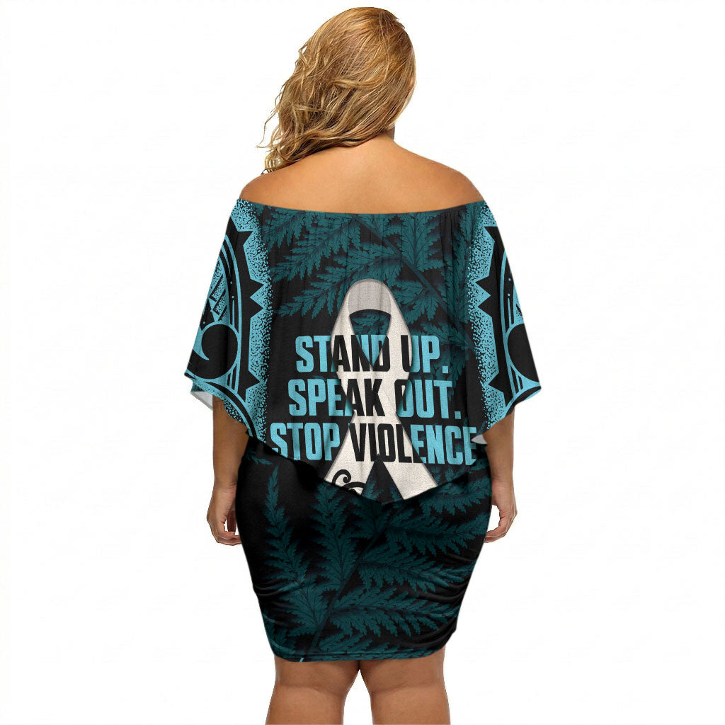 White Ribbon Day New Zealand Off Shoulder Short Dress Respect Women Maori Pattern Blue