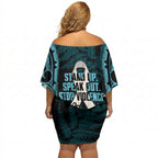 White Ribbon Day New Zealand Off Shoulder Short Dress Respect Women Maori Pattern Blue