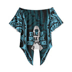 White Ribbon Day New Zealand Off Shoulder Wrap Waist Top Respect Women Maori Pattern Blue