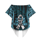 White Ribbon Day New Zealand Off Shoulder Wrap Waist Top Respect Women Maori Pattern Blue