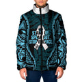 White Ribbon Day New Zealand Padded Jacket Respect Women Maori Pattern Blue