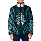 White Ribbon Day New Zealand Padded Jacket Respect Women Maori Pattern Blue