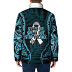 White Ribbon Day New Zealand Padded Jacket Respect Women Maori Pattern Blue