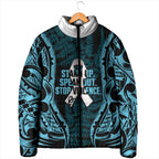 White Ribbon Day New Zealand Padded Jacket Respect Women Maori Pattern Blue