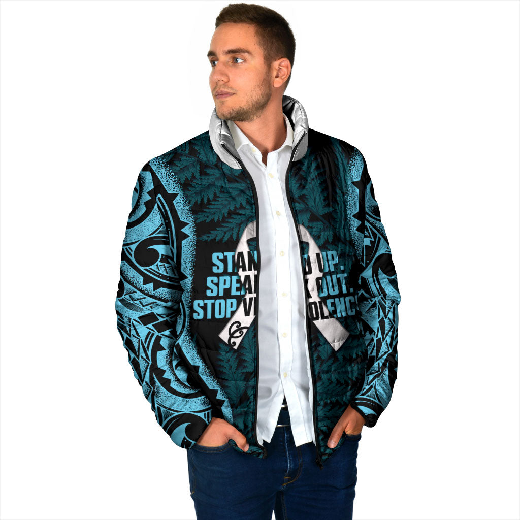 White Ribbon Day New Zealand Padded Jacket Respect Women Maori Pattern Blue