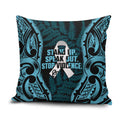 White Ribbon Day New Zealand Pillow Cover Respect Women Maori Pattern Blue