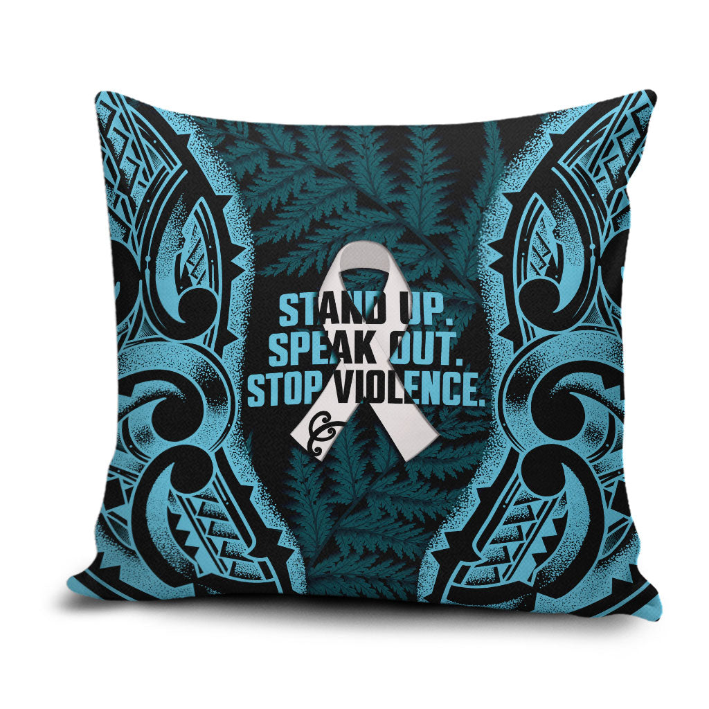 White Ribbon Day New Zealand Pillow Cover Respect Women Maori Pattern Blue