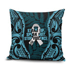 White Ribbon Day New Zealand Pillow Cover Respect Women Maori Pattern Blue