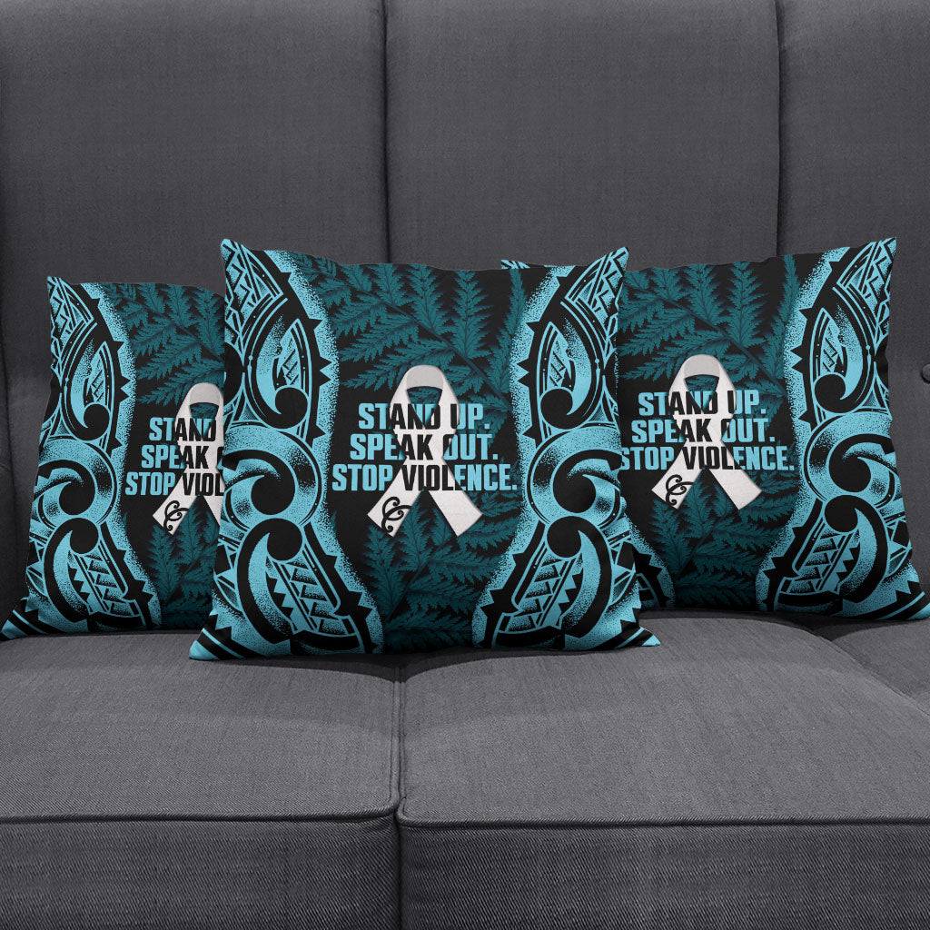 White Ribbon Day New Zealand Pillow Cover Respect Women Maori Pattern Blue