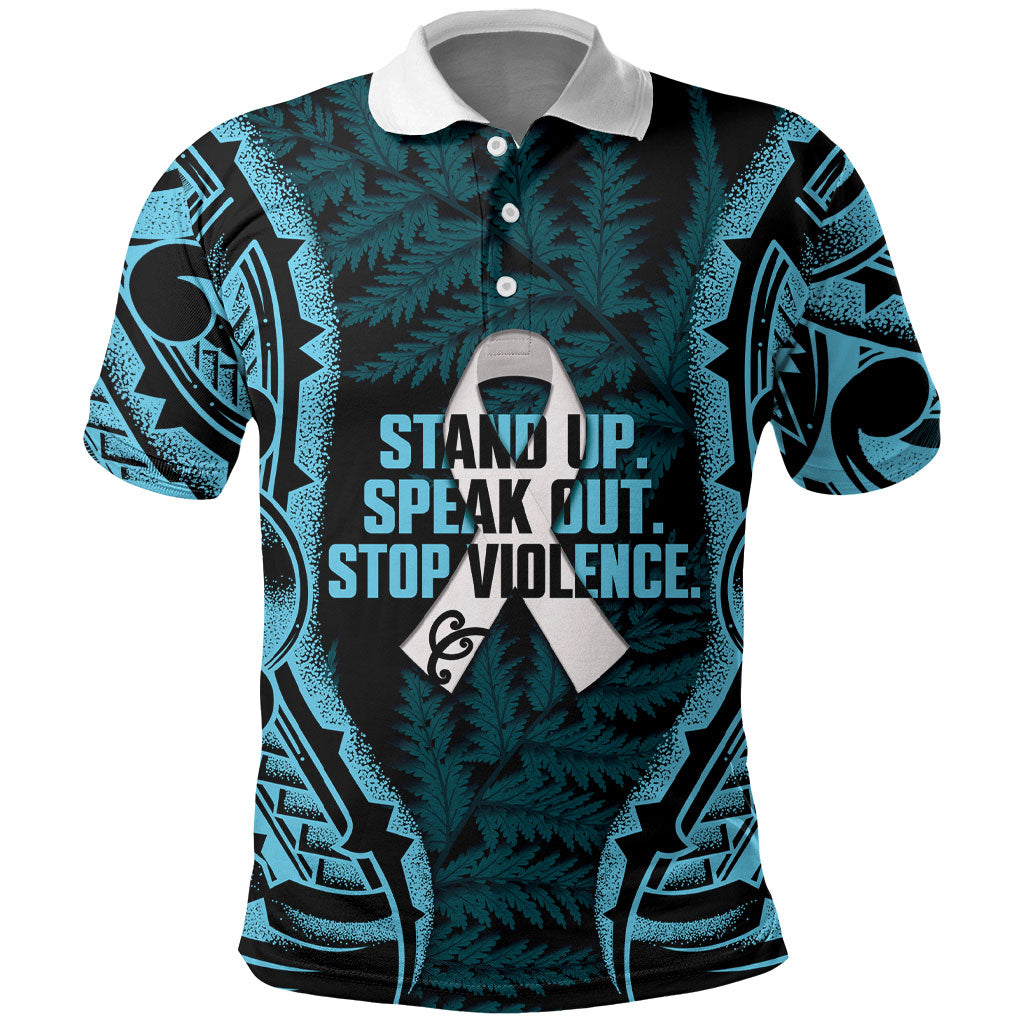 White Ribbon Day New Zealand Polo Shirt Respect Women Maori Pattern Blue