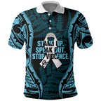 White Ribbon Day New Zealand Polo Shirt Respect Women Maori Pattern Blue