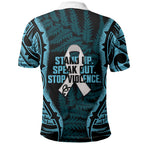 White Ribbon Day New Zealand Polo Shirt Respect Women Maori Pattern Blue