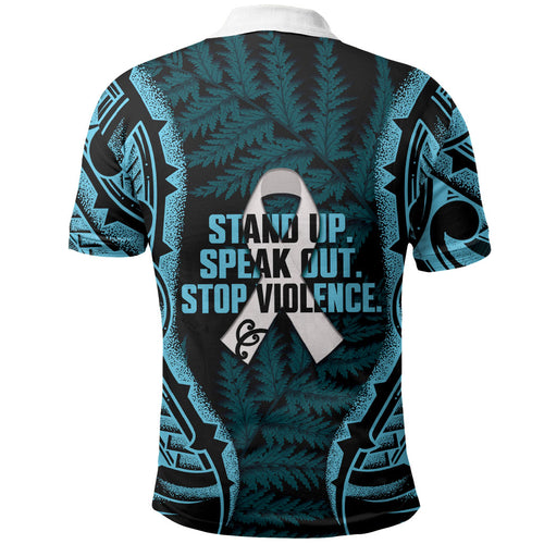 White Ribbon Day New Zealand Polo Shirt Respect Women Maori Pattern Blue