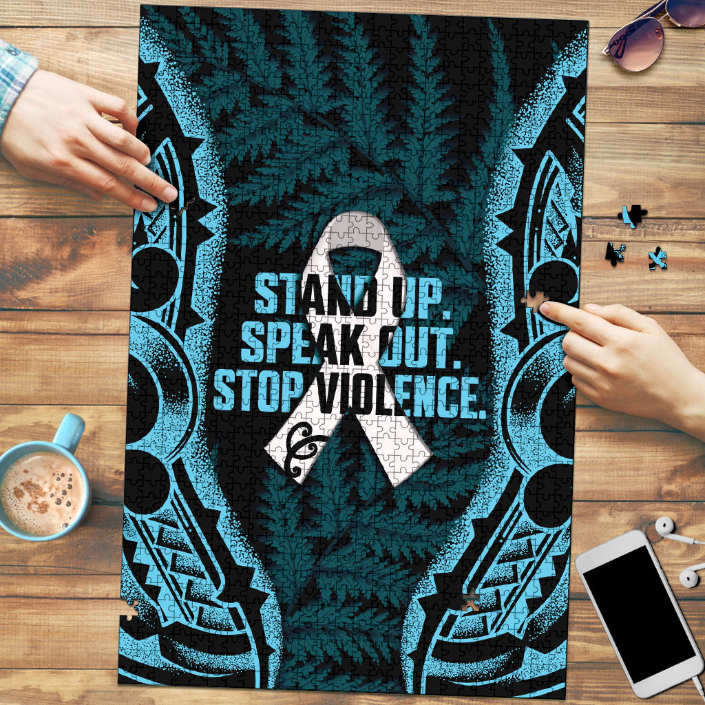 White Ribbon Day New Zealand Puzzle Respect Women Maori Pattern Blue