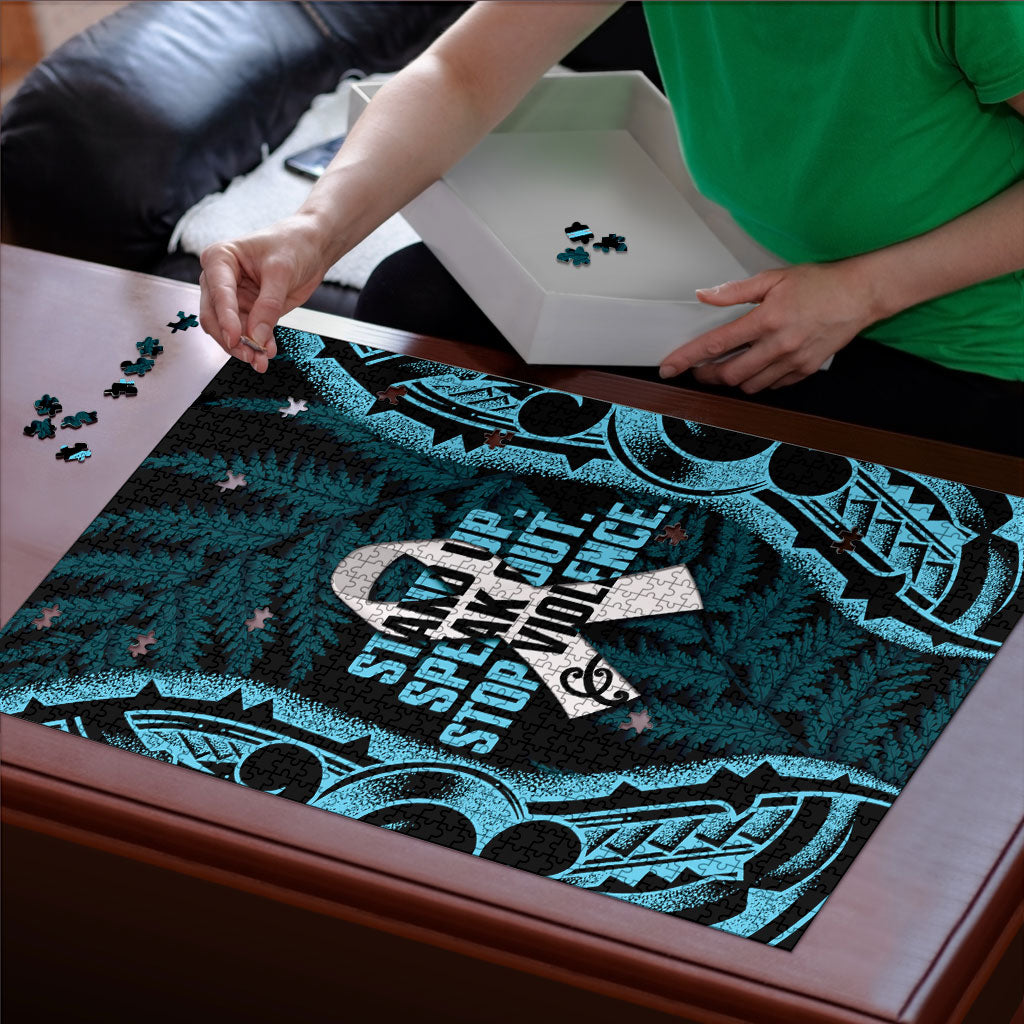 White Ribbon Day New Zealand Puzzle Respect Women Maori Pattern Blue