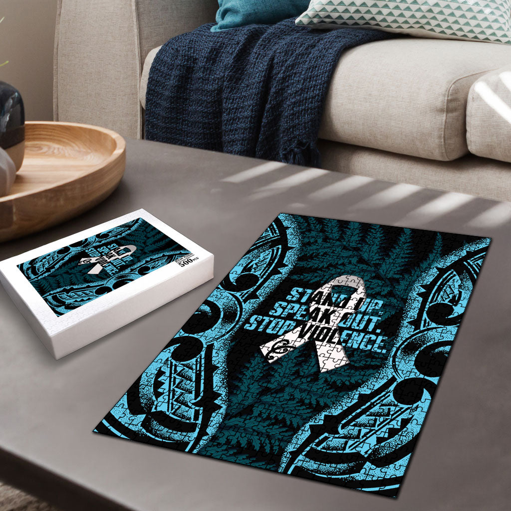 White Ribbon Day New Zealand Puzzle Respect Women Maori Pattern Blue