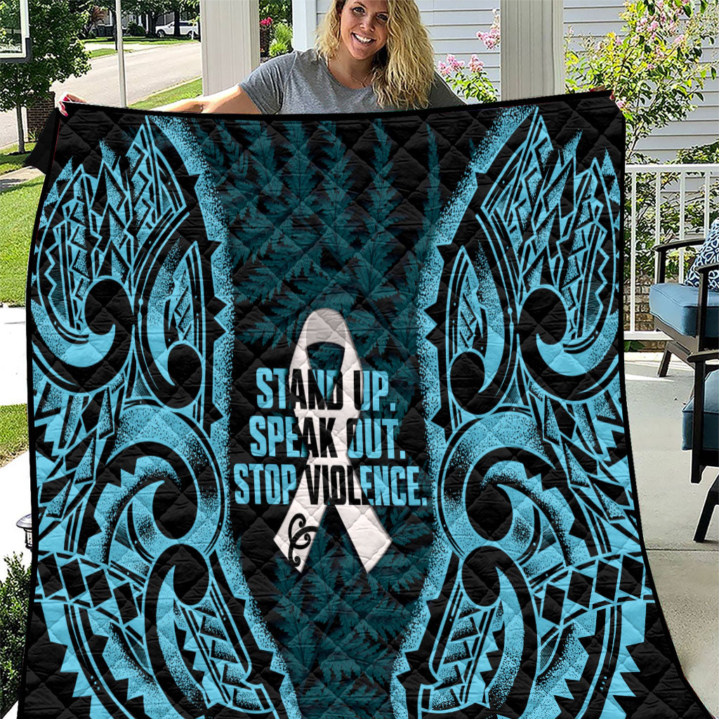 White Ribbon Day New Zealand Quilt Respect Women Maori Pattern Blue