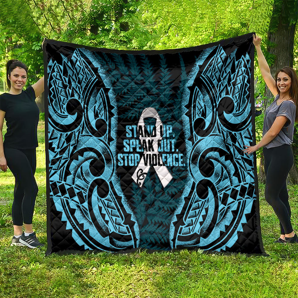 White Ribbon Day New Zealand Quilt Respect Women Maori Pattern Blue