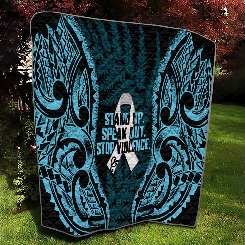White Ribbon Day New Zealand Quilt Respect Women Maori Pattern Blue