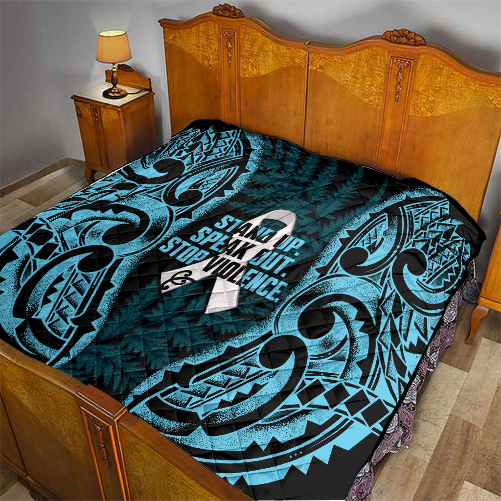 White Ribbon Day New Zealand Quilt Respect Women Maori Pattern Blue
