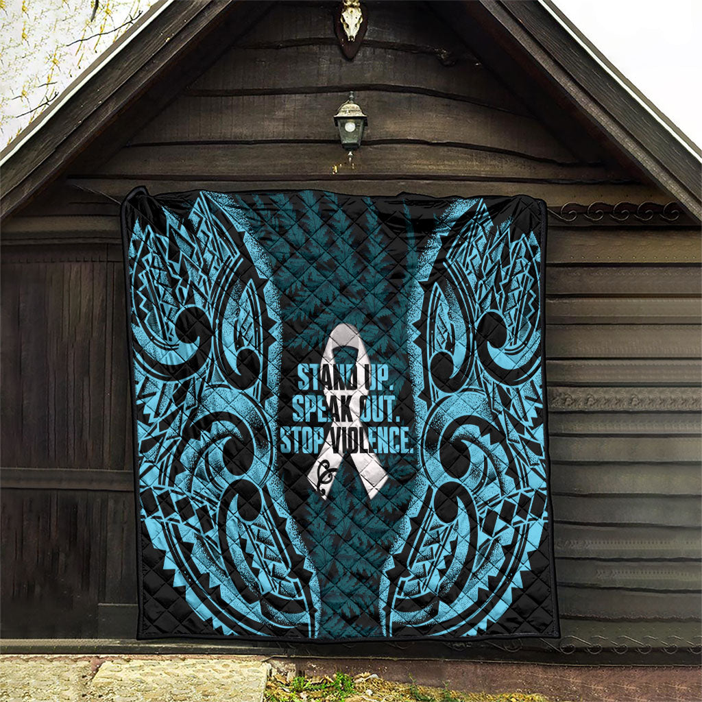 White Ribbon Day New Zealand Quilt Respect Women Maori Pattern Blue
