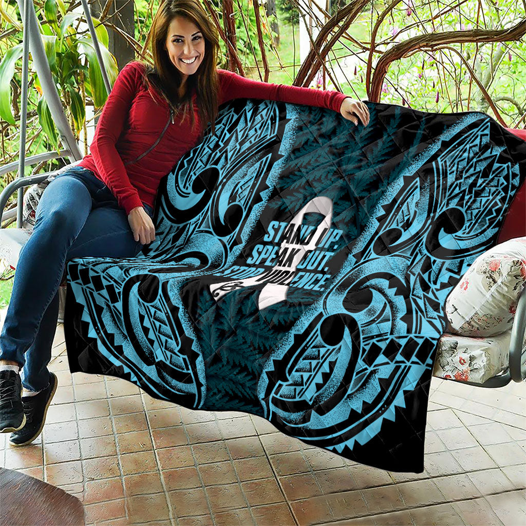 White Ribbon Day New Zealand Quilt Respect Women Maori Pattern Blue
