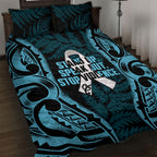 White Ribbon Day New Zealand Quilt Bed Set Respect Women Maori Pattern Blue