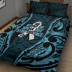 White Ribbon Day New Zealand Quilt Bed Set Respect Women Maori Pattern Blue