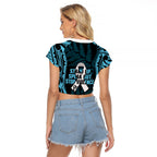 White Ribbon Day New Zealand Raglan Cropped T Shirt Respect Women Maori Pattern Blue