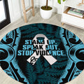 White Ribbon Day New Zealand Round Carpet Respect Women Maori Pattern Blue