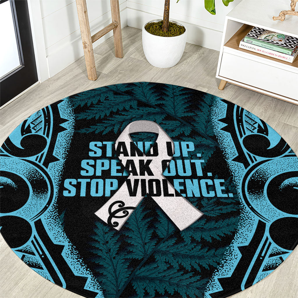 White Ribbon Day New Zealand Round Carpet Respect Women Maori Pattern Blue