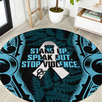 White Ribbon Day New Zealand Round Carpet Respect Women Maori Pattern Blue