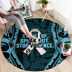 White Ribbon Day New Zealand Round Carpet Respect Women Maori Pattern Blue
