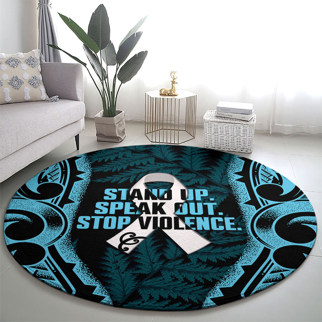White Ribbon Day New Zealand Round Carpet Respect Women Maori Pattern Blue